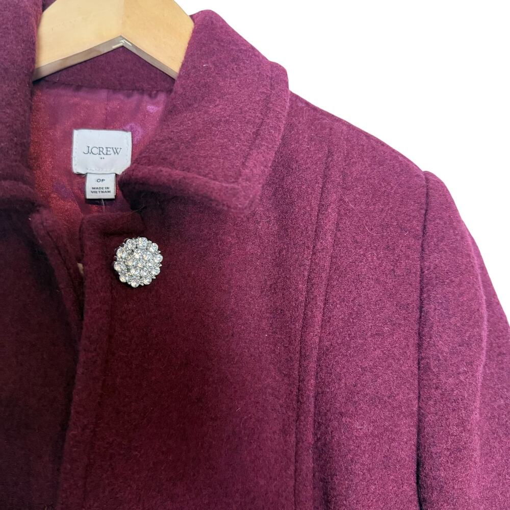 J.Crew Red Wool Lady Day Jeweled Rhinestone Button Coat Size 0 Petite - Picture 6 of 12